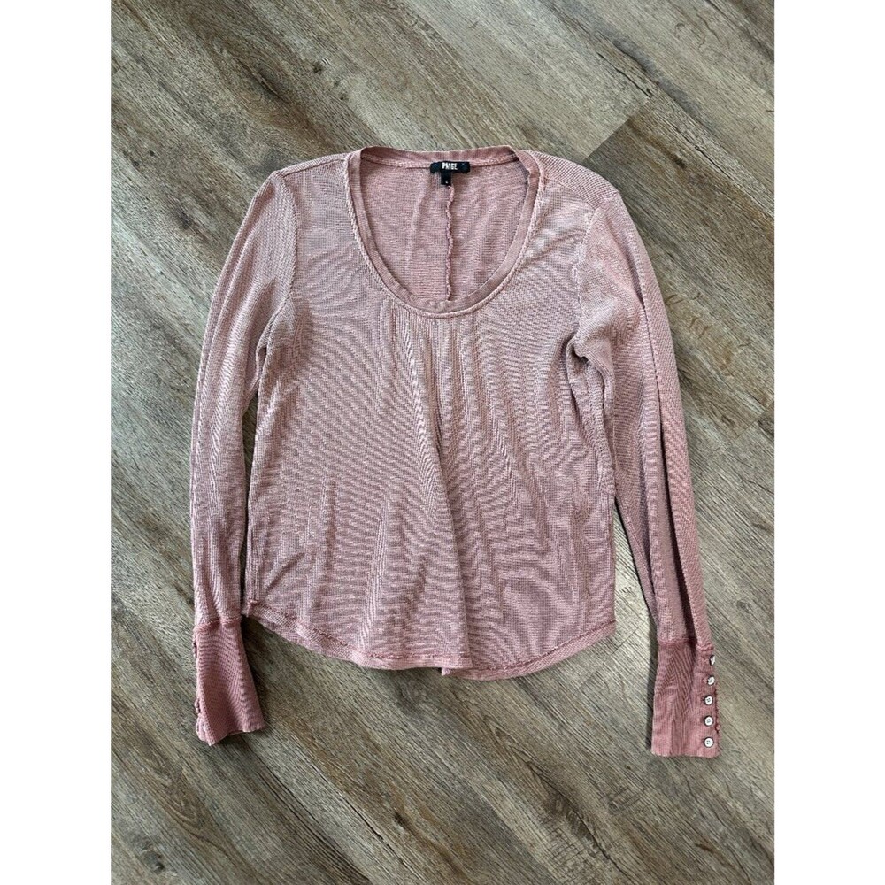 Paige Carey Thermal Feminine Long Sleeve Top Small Pink Waffle Boho Shirt